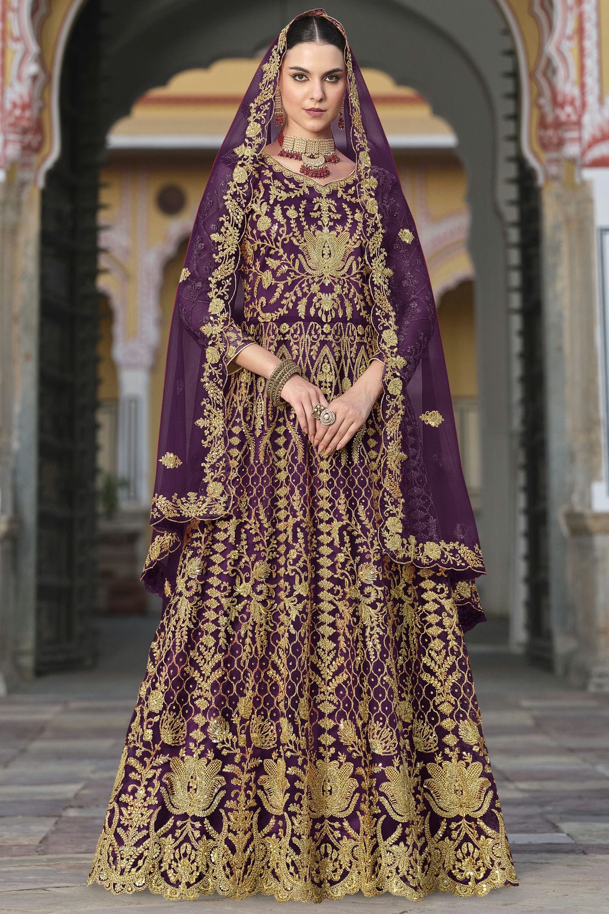 Purple Colour Semi Stitched Butterfly Net Anarkali Suit VSSM1140650