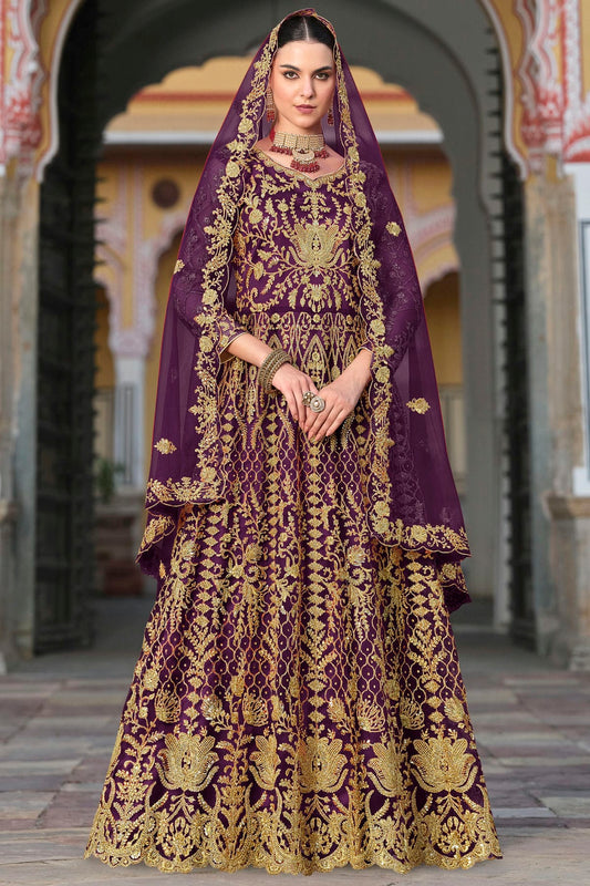 Purple Colour Semi Stitched Butterfly Net Anarkali Suit VSSM1140650