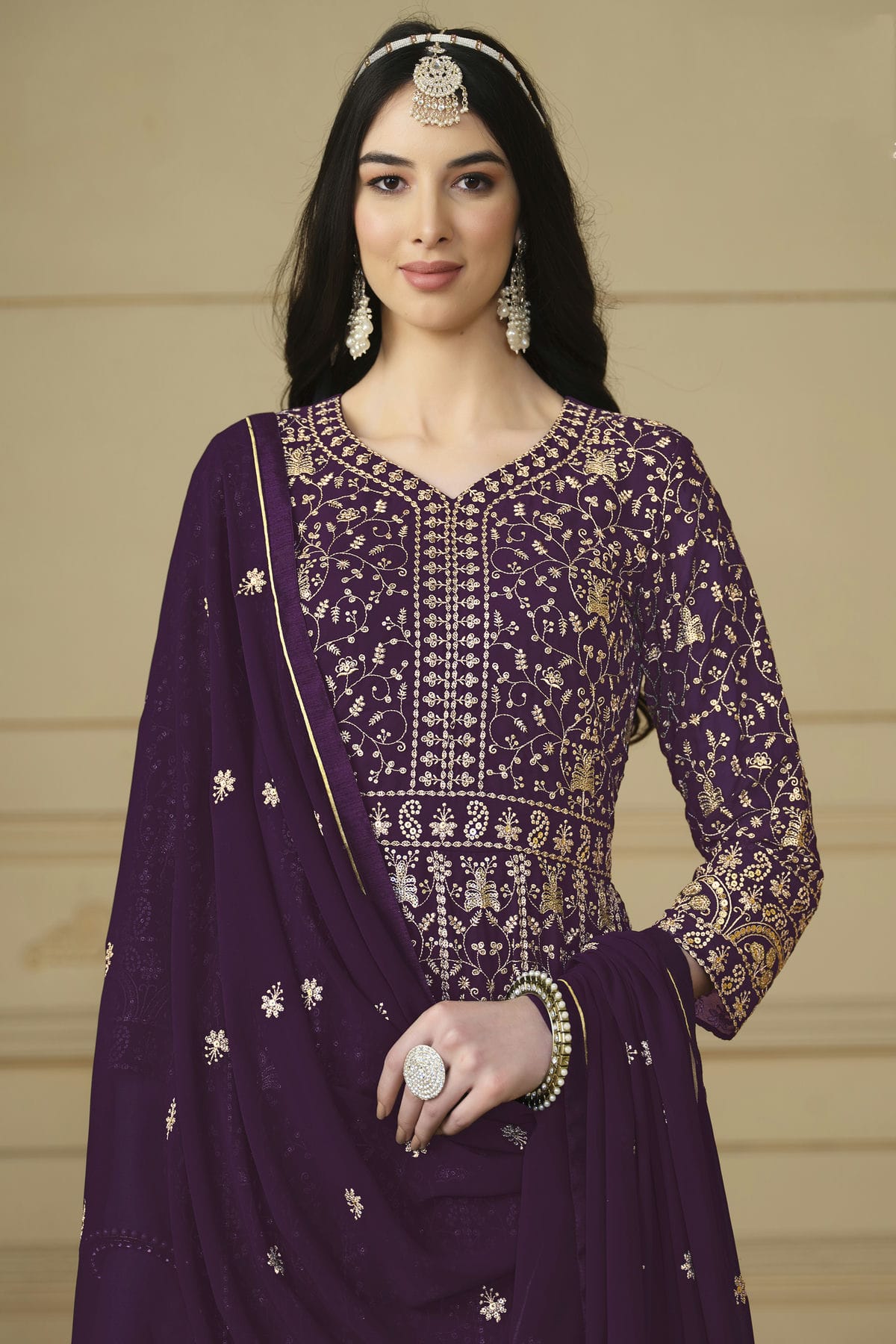 Purple Colour Semi Stitched Faux Georgette Anarkali Suit VSSM1050478