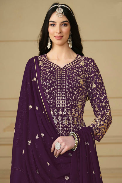 Purple Colour Semi Stitched Faux Georgette Anarkali Suit VSSM1050478