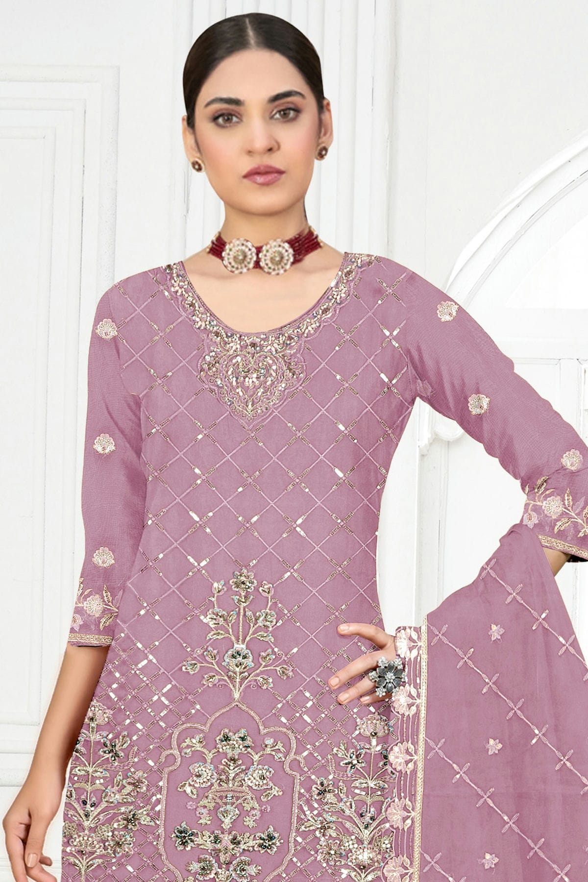 Purple Colour Semi Stitched Faux Georgette Pakistani Suit VSSM1140315