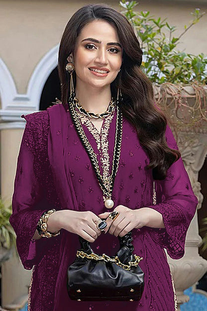 Purple Colour Semi Stitched Faux Georgette Pakistani Suit VSSM1140319