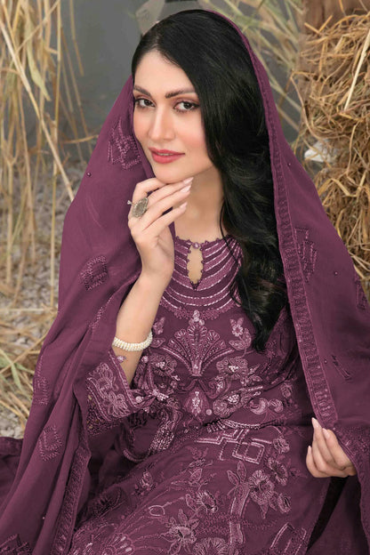 Purple Colour Semi Stitched Faux Georgette Pakistani Suit VSSM1140640