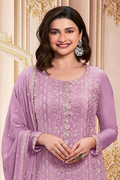 Purple Colour Semi Stitched Faux Georgette Pant Style Suit VSSM1140287