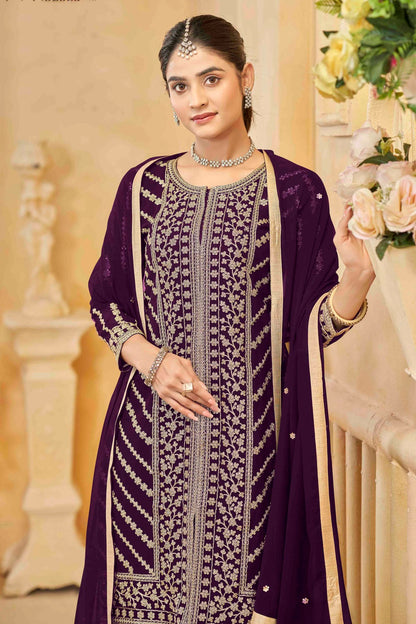 Purple Colour Semi Stitched Faux Georgette Sharara Suit VSSM1050748