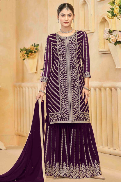 Purple Colour Semi Stitched Faux Georgette Sharara Suit VSSM1050748