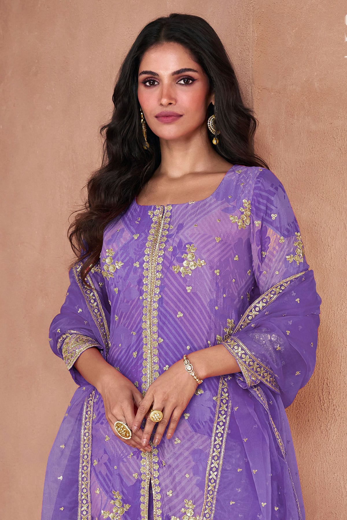 Purple Semi Stitched Faux Georgette Sharara Suit  vastradi.com