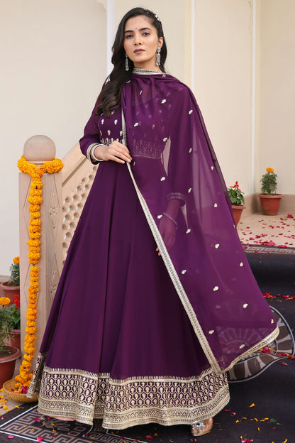 Purple Colour Semi Stitched Georgette Anarkali Suit VSSM1170031