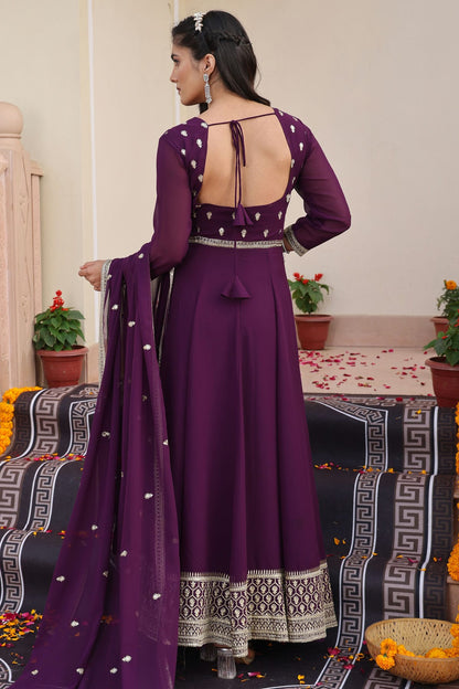 Purple Colour Semi Stitched Georgette Anarkali Suit VSSM1170031