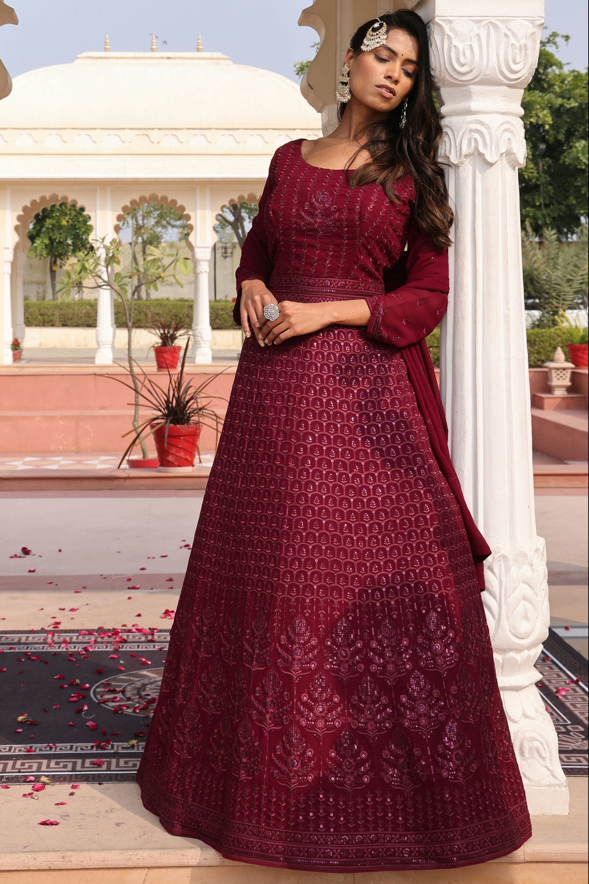 Purple Colour Semi Stitched Georgette Anarkali Suit VSSM1170035