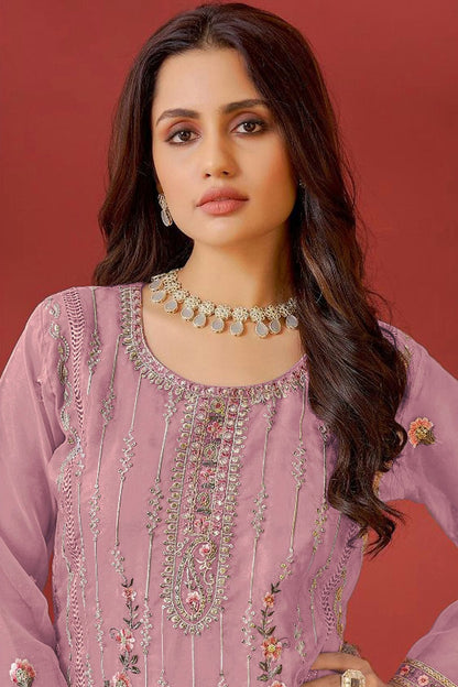 Purple Colour Semi Stitched Organza Pakistani Suit VSSM1140172