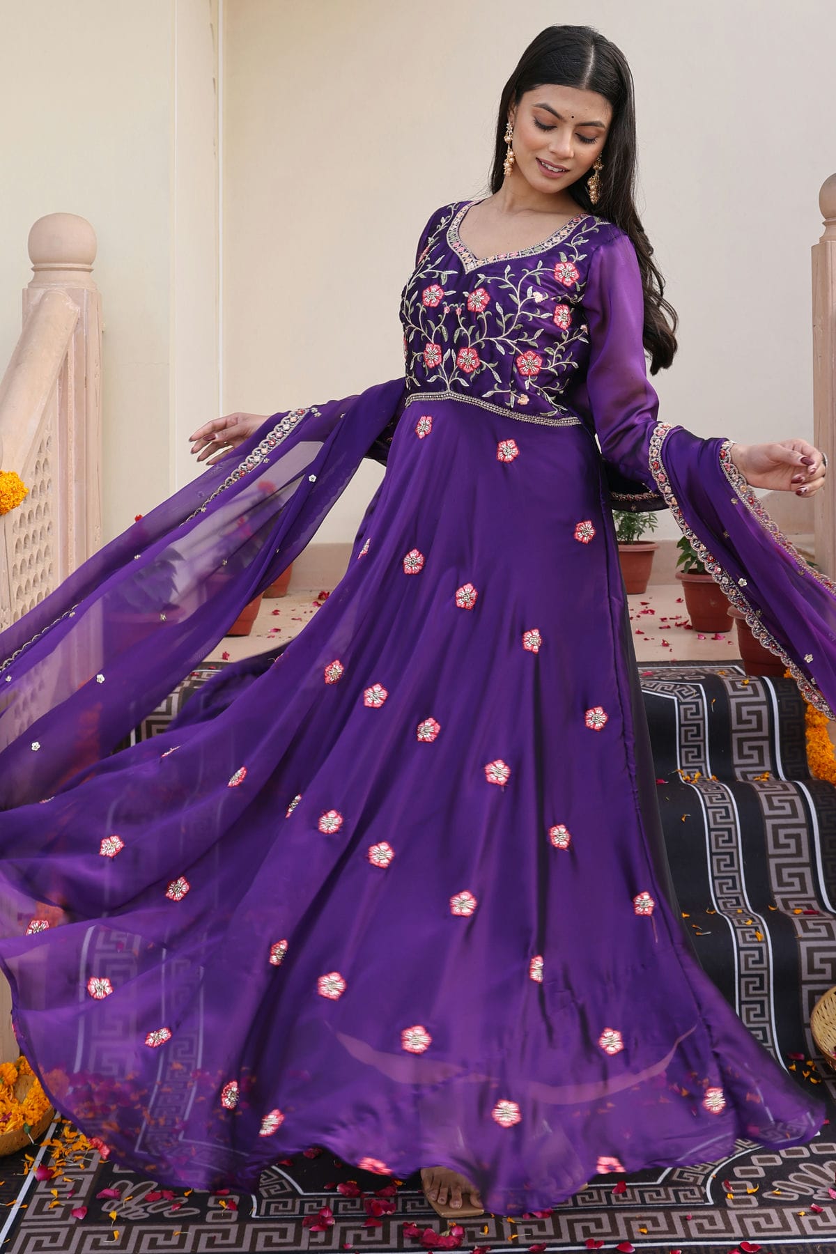 Purple Colour Semi Stitched Rangoli Silk Anarkali Suit VSSM1170041