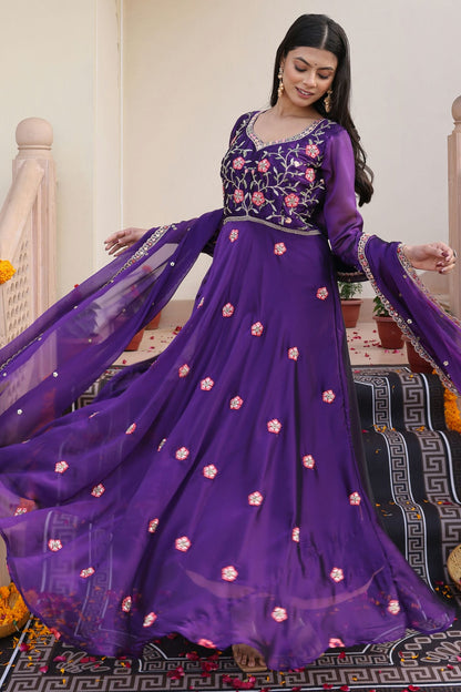 Purple Colour Semi Stitched Rangoli Silk Anarkali Suit VSSM1170041