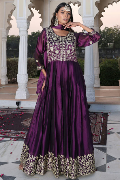 Purple Colour Semi Stitched Rangoli Silk Anarkali Suit VSSM1170042