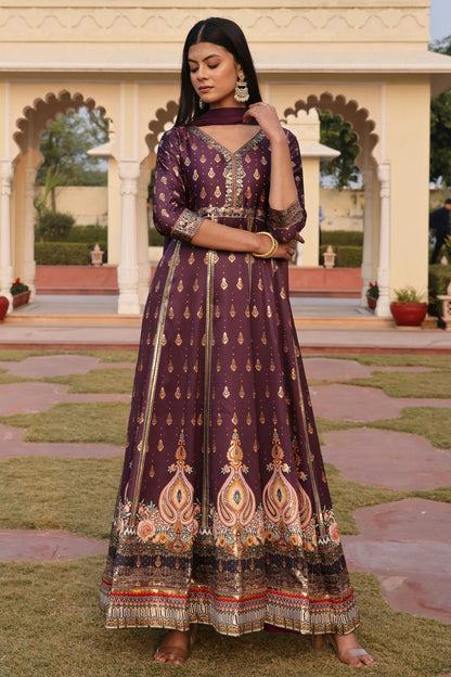 Purple Colour Semi Stitched Satin Anarkali Suit VSSM1170036