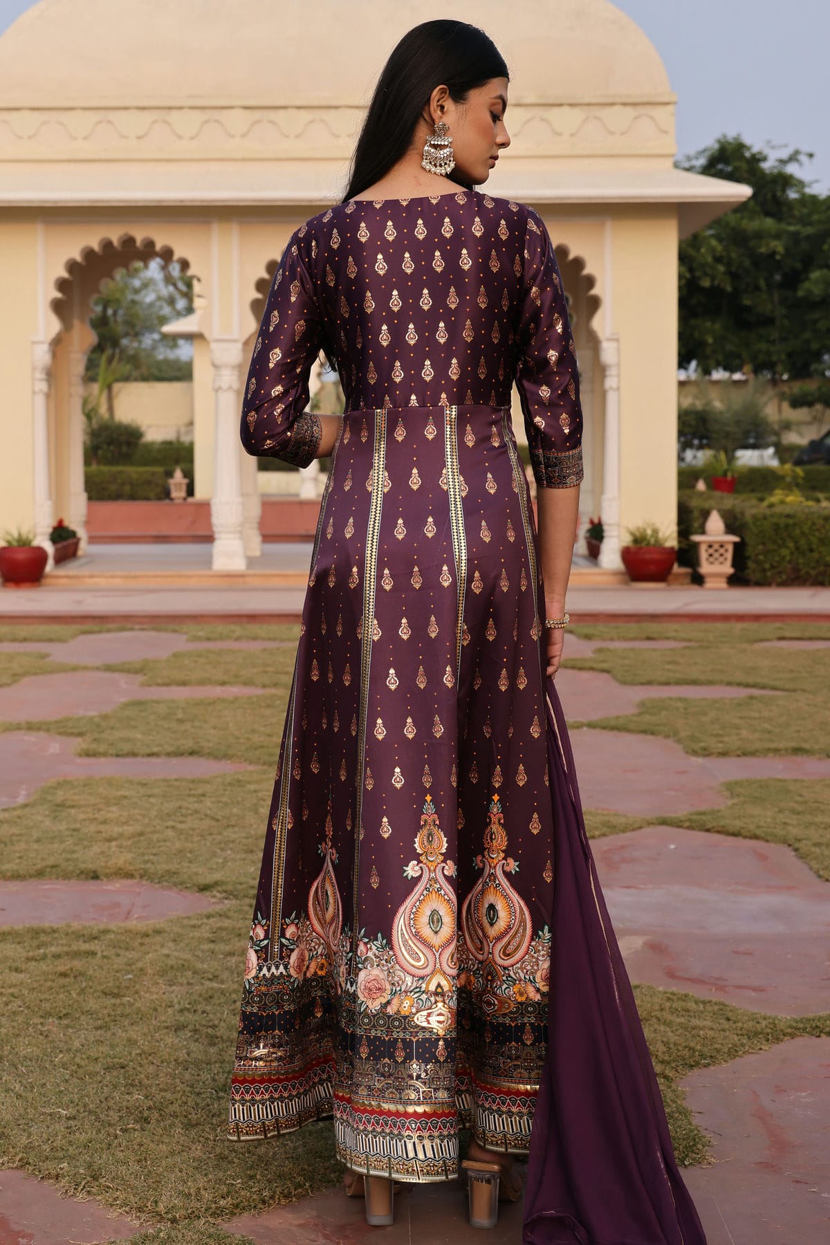 Purple Colour Semi Stitched Satin Anarkali Suit VSSM1170036