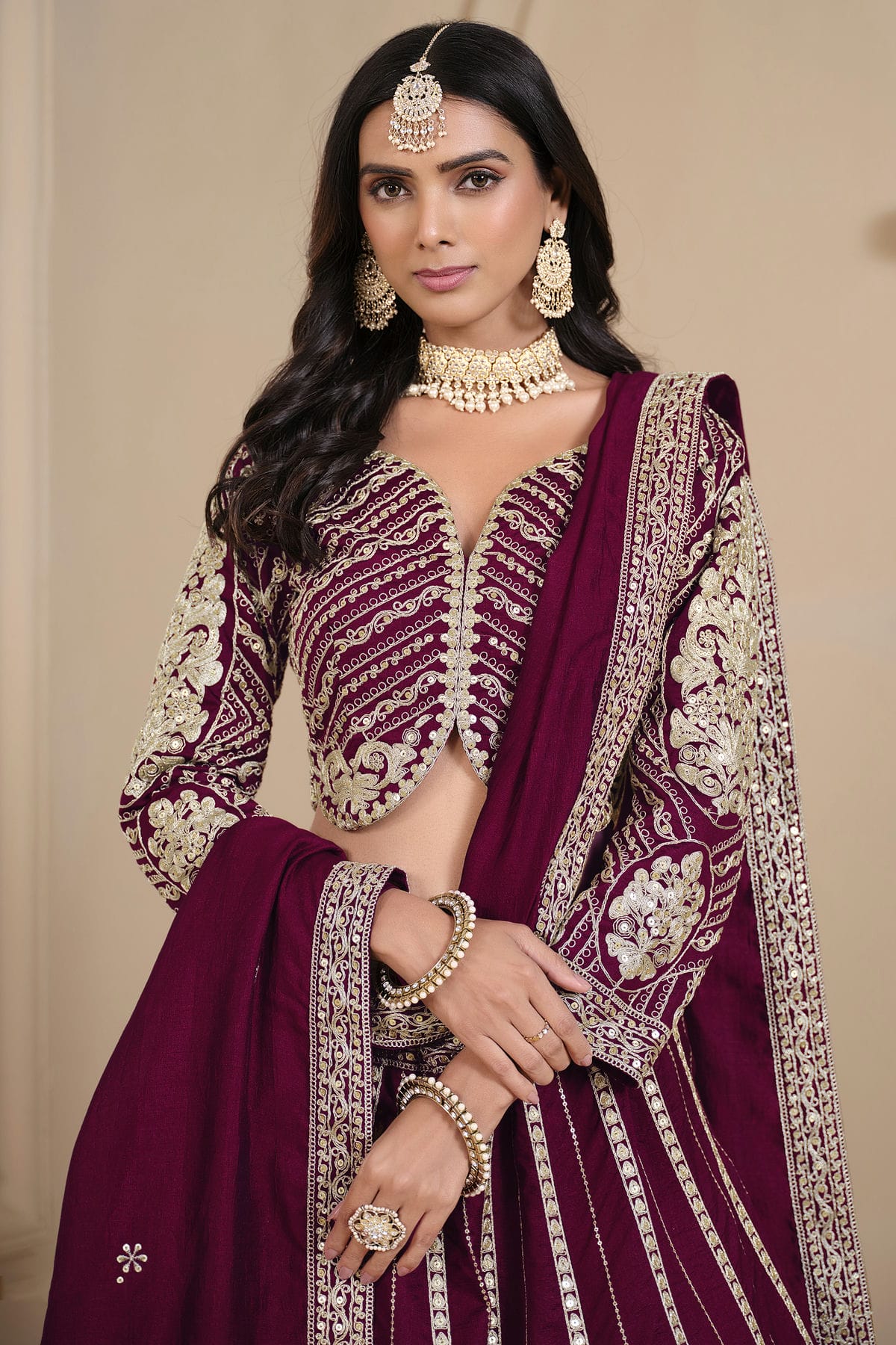 Purple Colour Semi Stitched Shimmer Art Silk Lehenga Choli