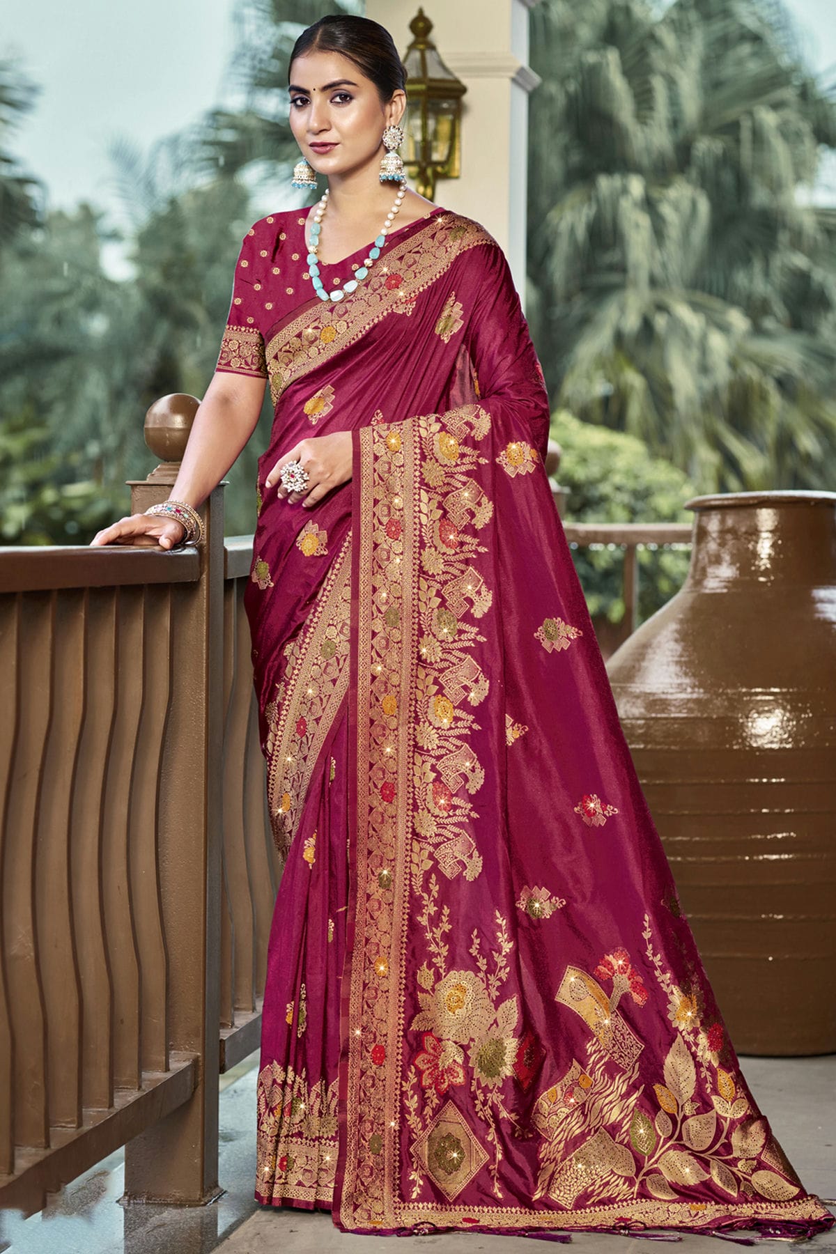 Purple Colour Silk Woven Work Traditional Saree