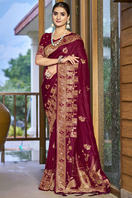 Purple Colour Silk Woven Work Traditional Saree