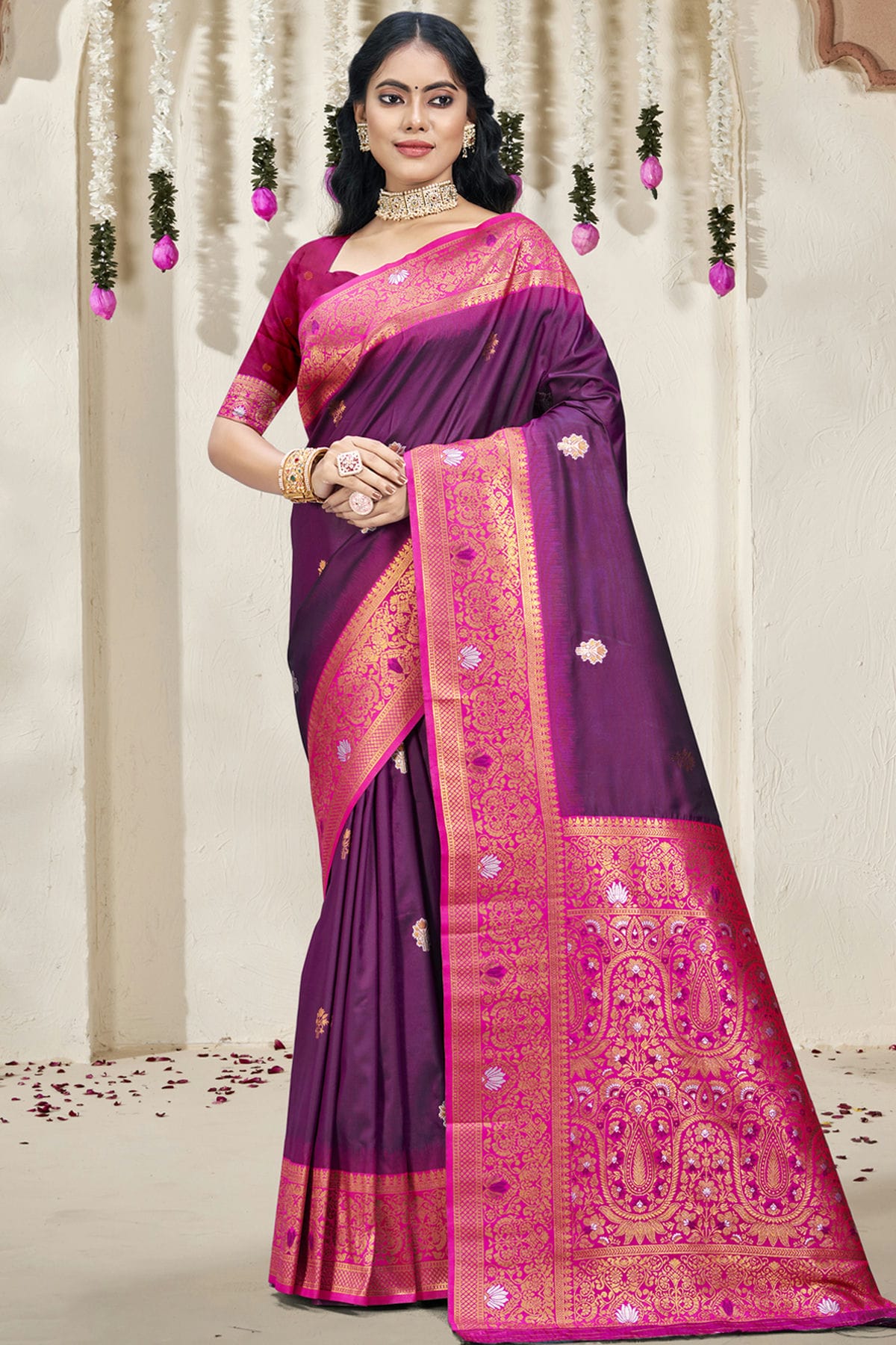 Purple Colour Silk Woven Work Traditional Saree