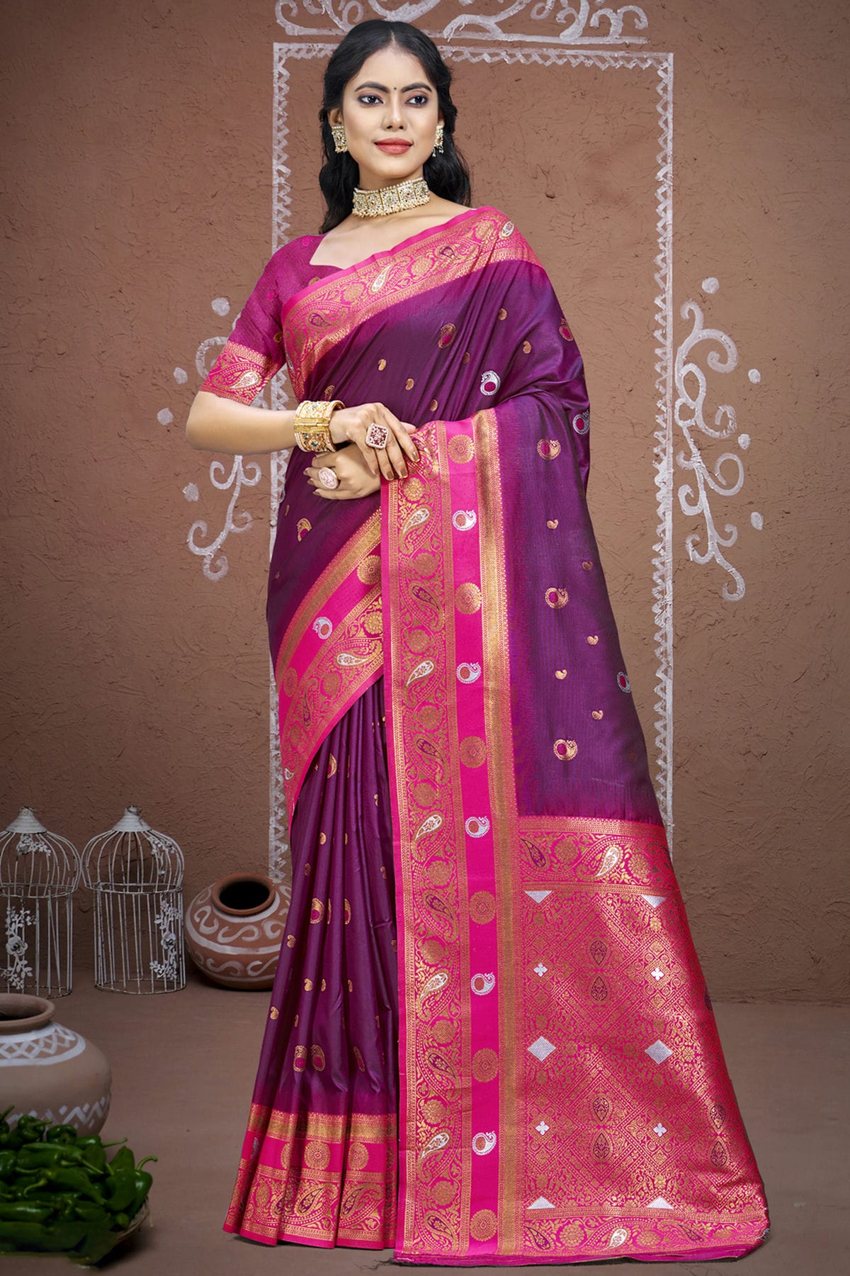 Purple Colour Silk Woven Work Traditional Saree