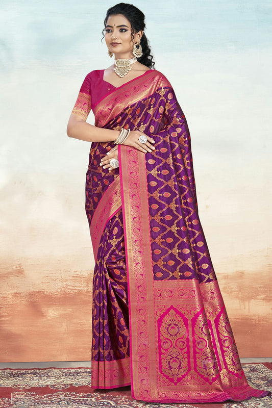 Purple Colour Silk Woven Work Traditional Saree