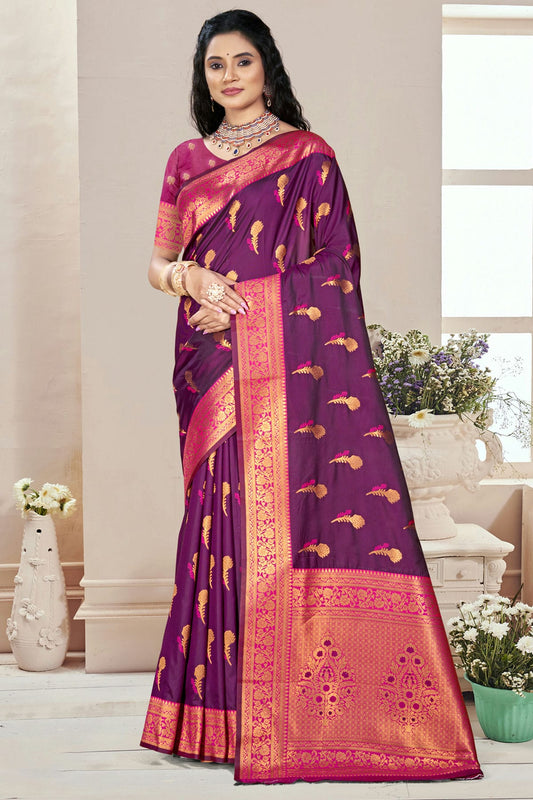 Purple Colour Silk Woven Work Traditional Saree