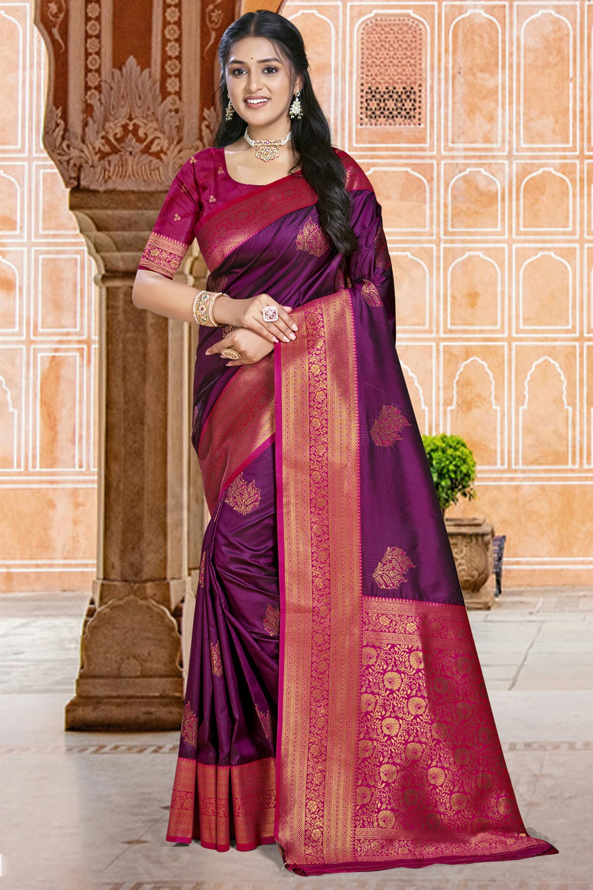 Purple Colour Silk Woven Work Traditional Saree