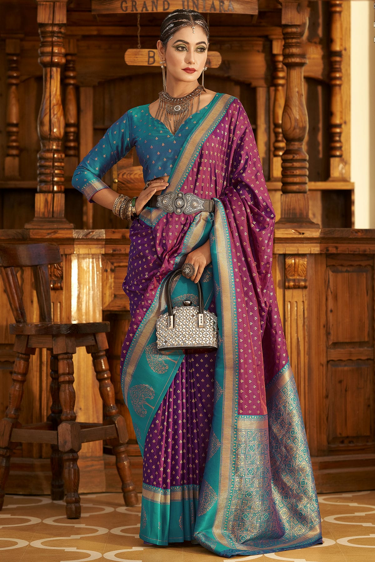Purple Colour Soft Banarasi Silk Woven Work Saree
