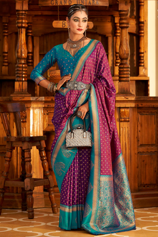 Purple Colour Soft Banarasi Silk Woven Work Saree