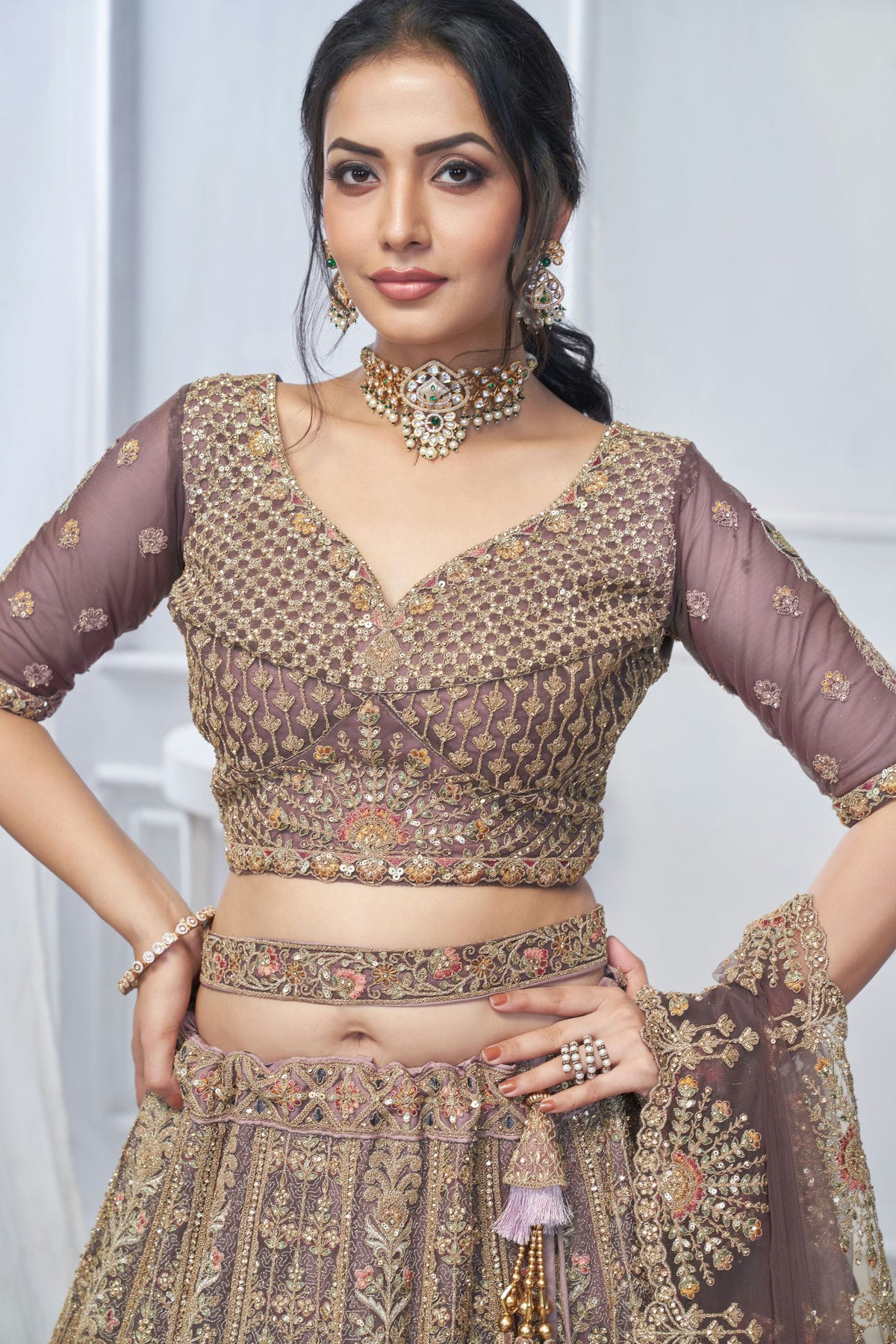 Purple Colour Soft Net Embroidery Lehenga Choli VSLC1111362