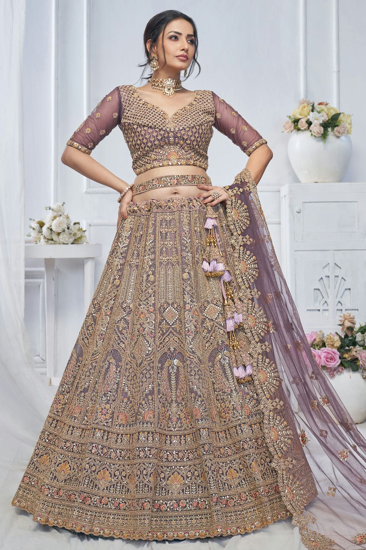 Purple Colour Soft Net Embroidery Lehenga Choli