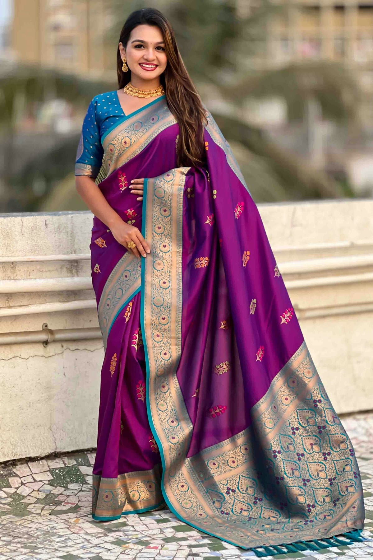 Purple Colour Soft Silk Meenakari Work Traditional Saree VSSD1113586