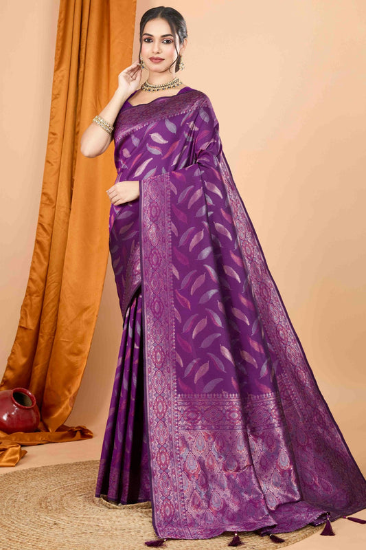 Purple Colour Soft Silk Woven Work Traditional Saree VSSD1113551
