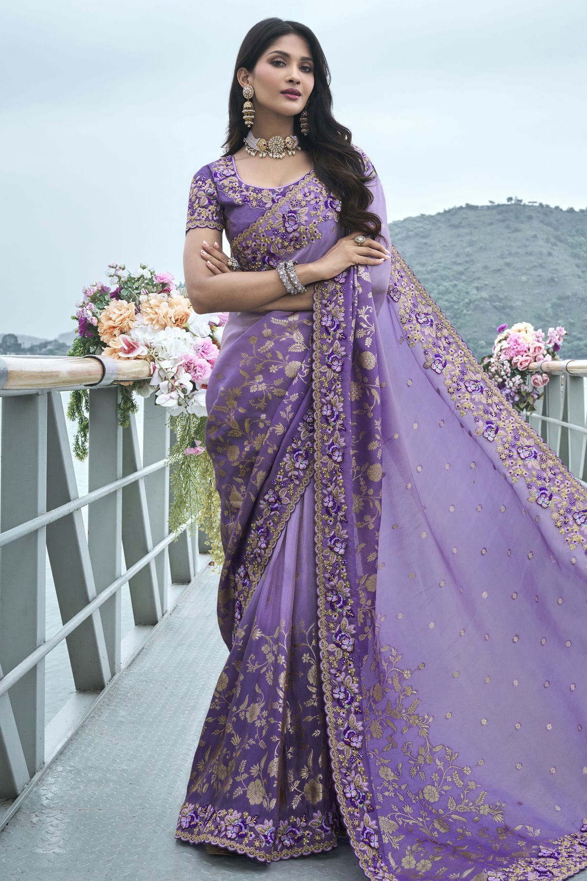 Purple Colour Tissue Silk Designer Saree