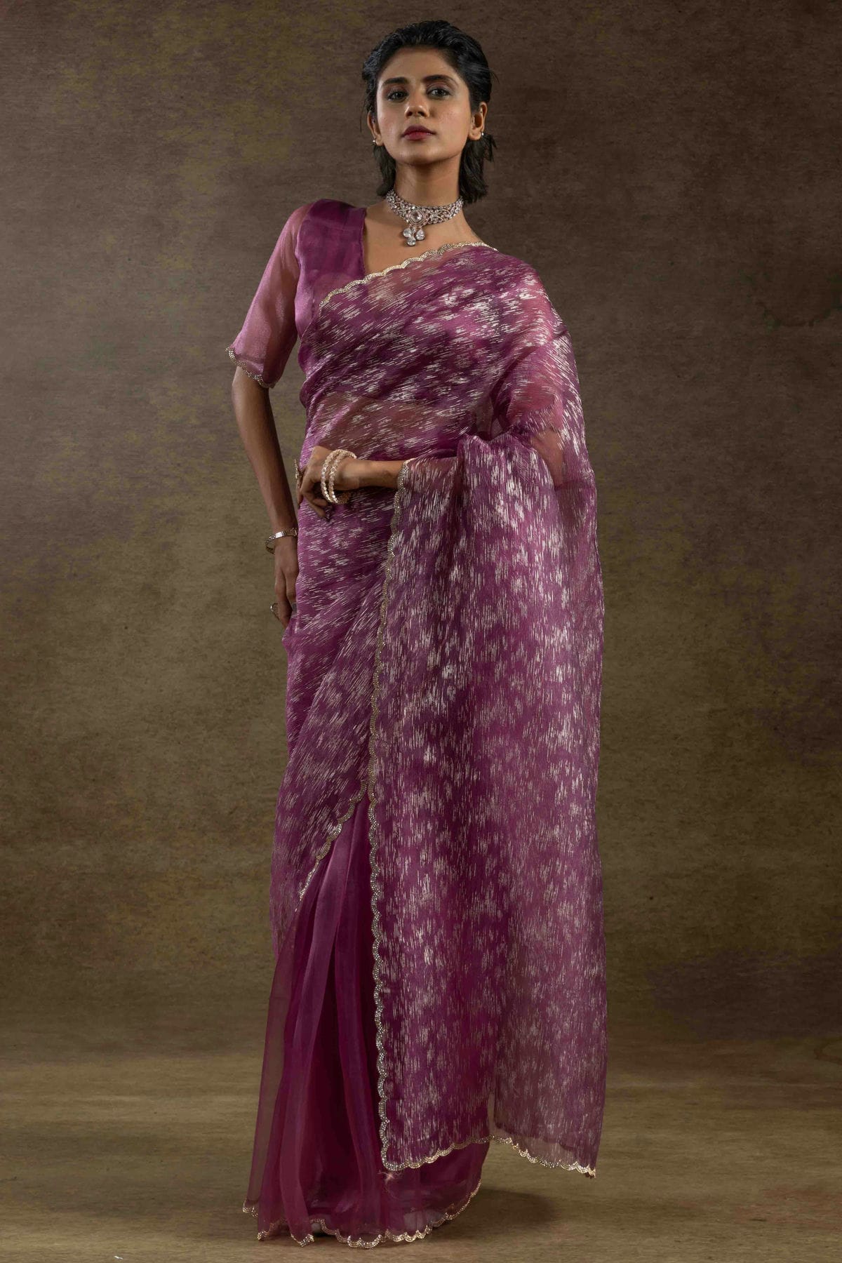 Purple Colour Tissue Silk Ready To Wear Saree VSSD1122045