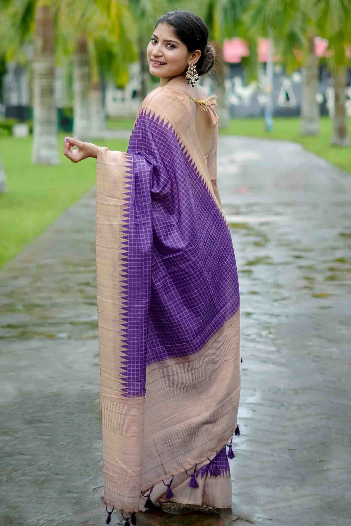 Purple Colour Tussar Silk Traditional Saree