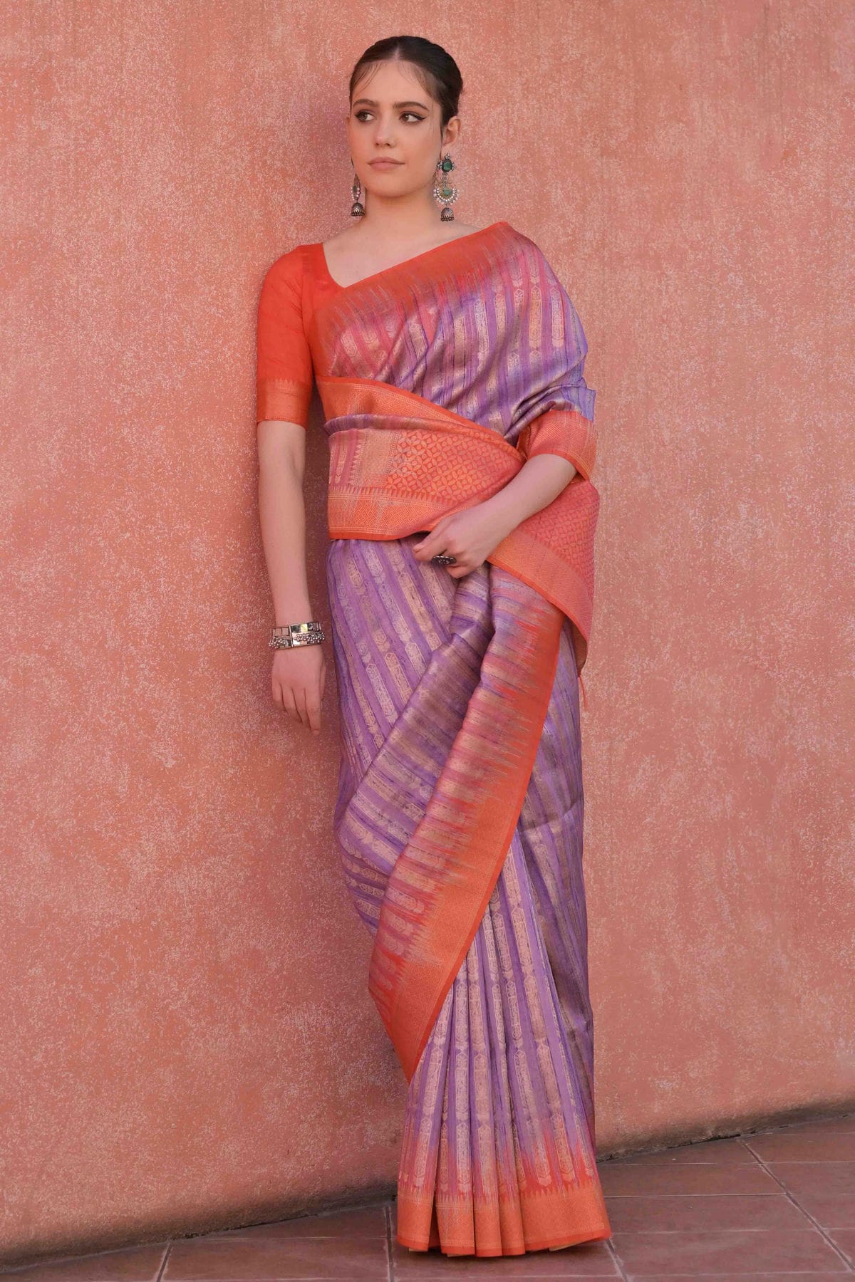 Purple Colour Tussar Silk Traditional Saree