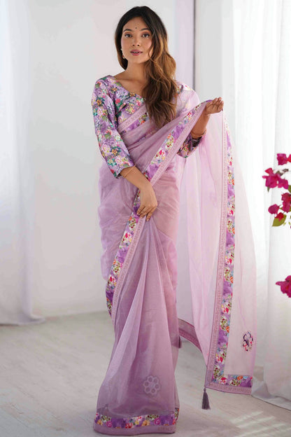 Purple Colour Twill Net Desginer Saree VSSD1113839