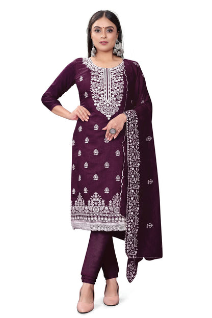 Purple Colour Unstitched Chanderi Cotton Churidar Suit
