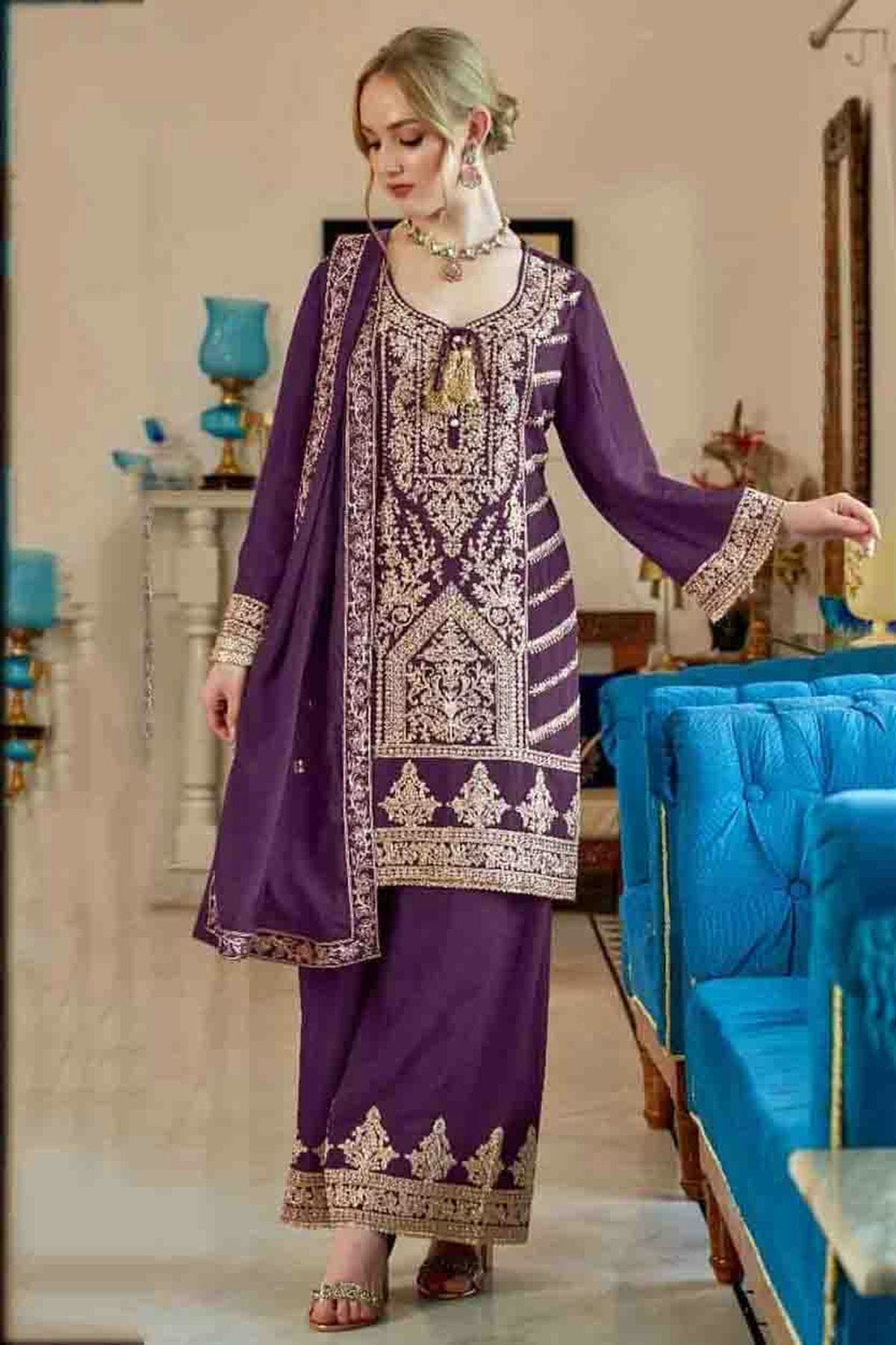 Purple Colour Vichitra Pakistani Suit VSSM1140843