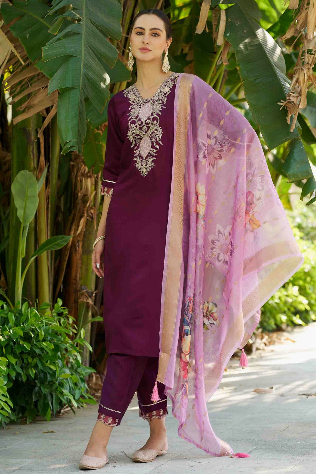Purple Colour Viscose Rayon Embroidery Pant Style Suit VSSS1113631