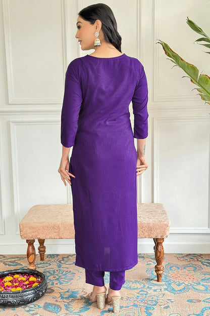 Purple Colour Viscose Rayon Stitched Salwar Suit