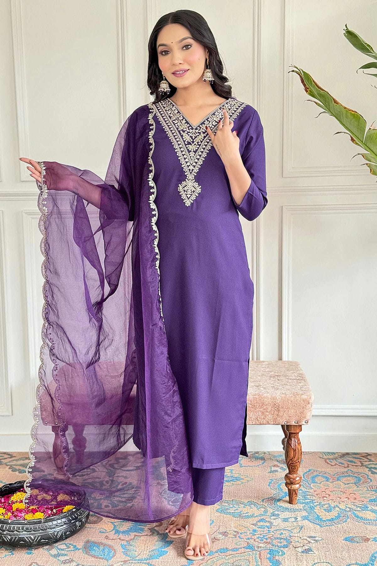 Purple Colour Viscose Rayon Stitched Salwar Suit