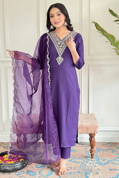 Purple Colour Viscose Rayon Stitched Salwar Suit