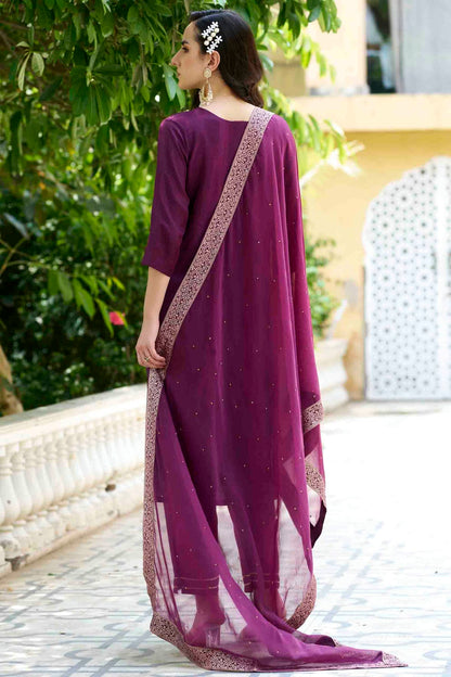 Purple Colour Viscose Rayon Woven Pant Style Suit VSSS1113623