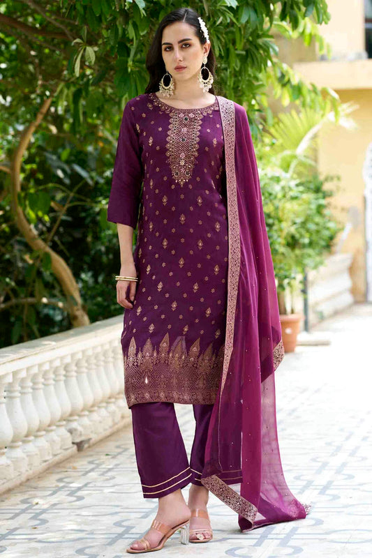 Purple Colour Viscose Rayon Woven Pant Style Suit VSSS1113623