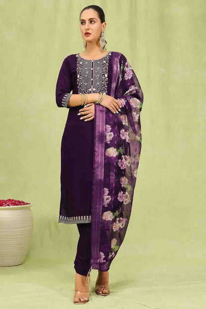 Purple Colour Viscose Roman Silk Stitched Pant Style Suit VSSS1113895