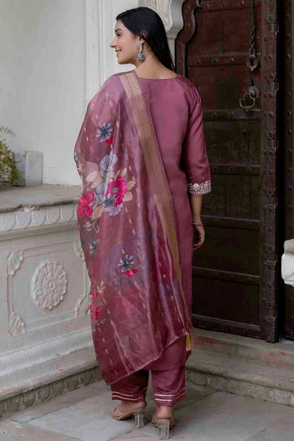 Purple Colour Viscose Roman Silk Stitched Pant Style Suit VSSS1113900