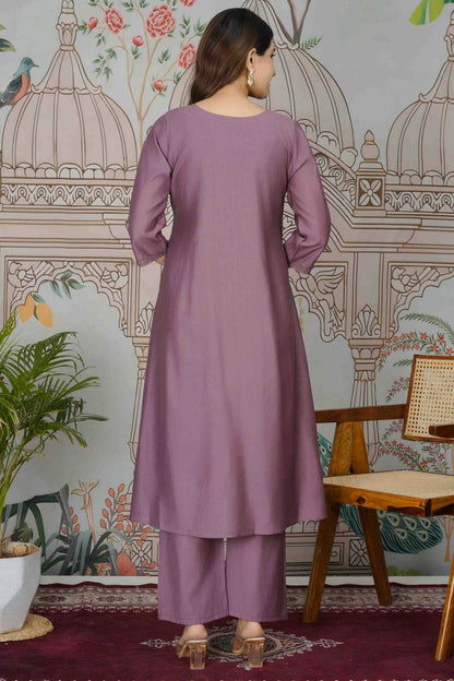 Purple Colour Viscose Roman Silk Stitched Top and Bottom VSSS1113948
